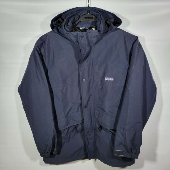 Vintage Patagonia Goretex Mens Nylon Waterproof Hooded Rain Jacket Blue Size M